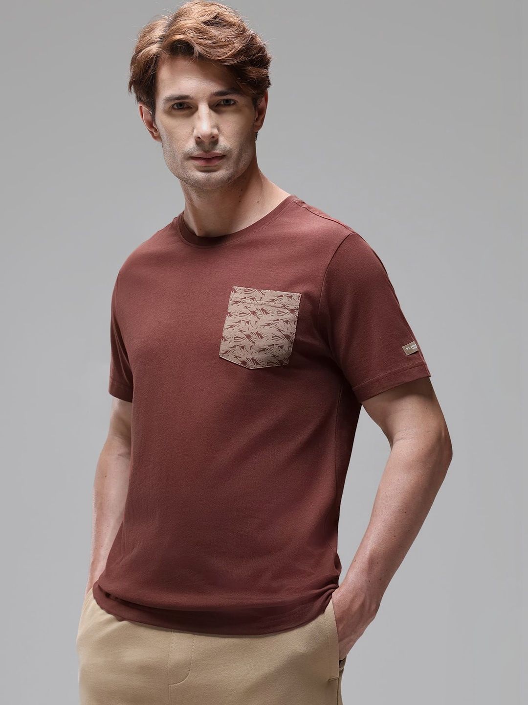 U.S. Polo Assn. Men Brown Round Neck Lounge T-Shirt