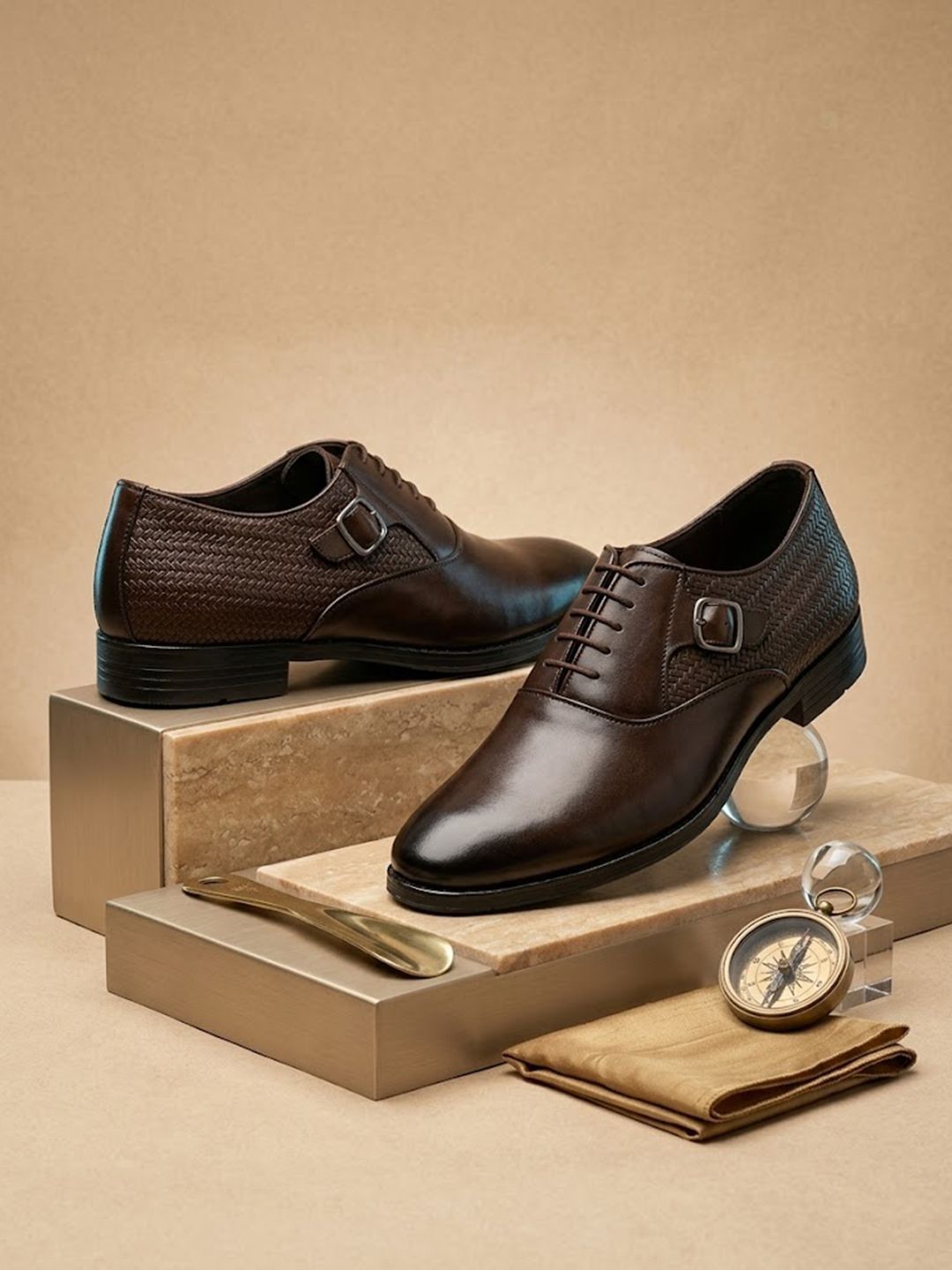 House of Pataudi Men Textured  Round Toe Lace-Ups Oxfords Formal Shoes