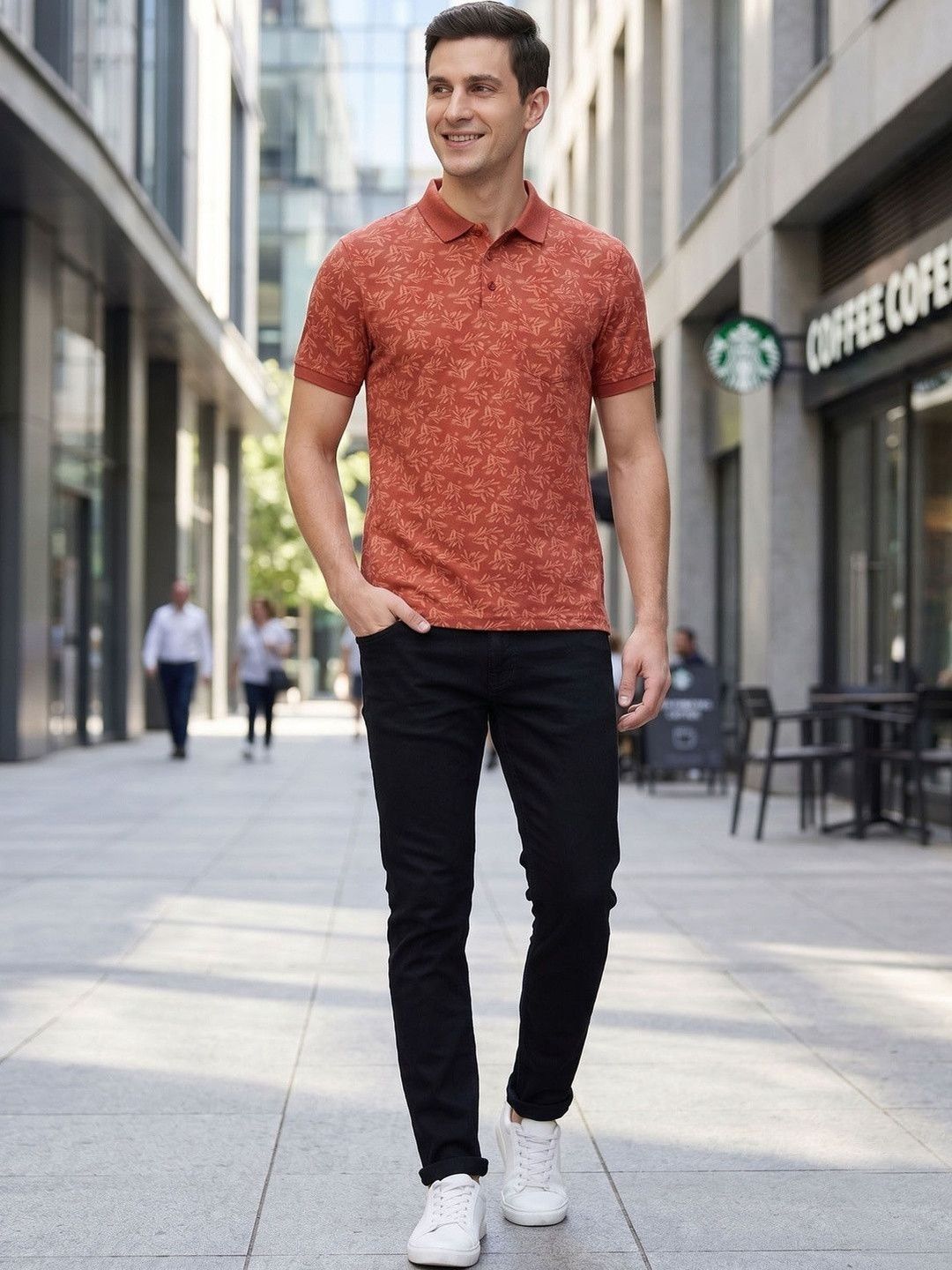 Mast & Harbour Men Floral Printed Polo Collar Pockets T-shirt