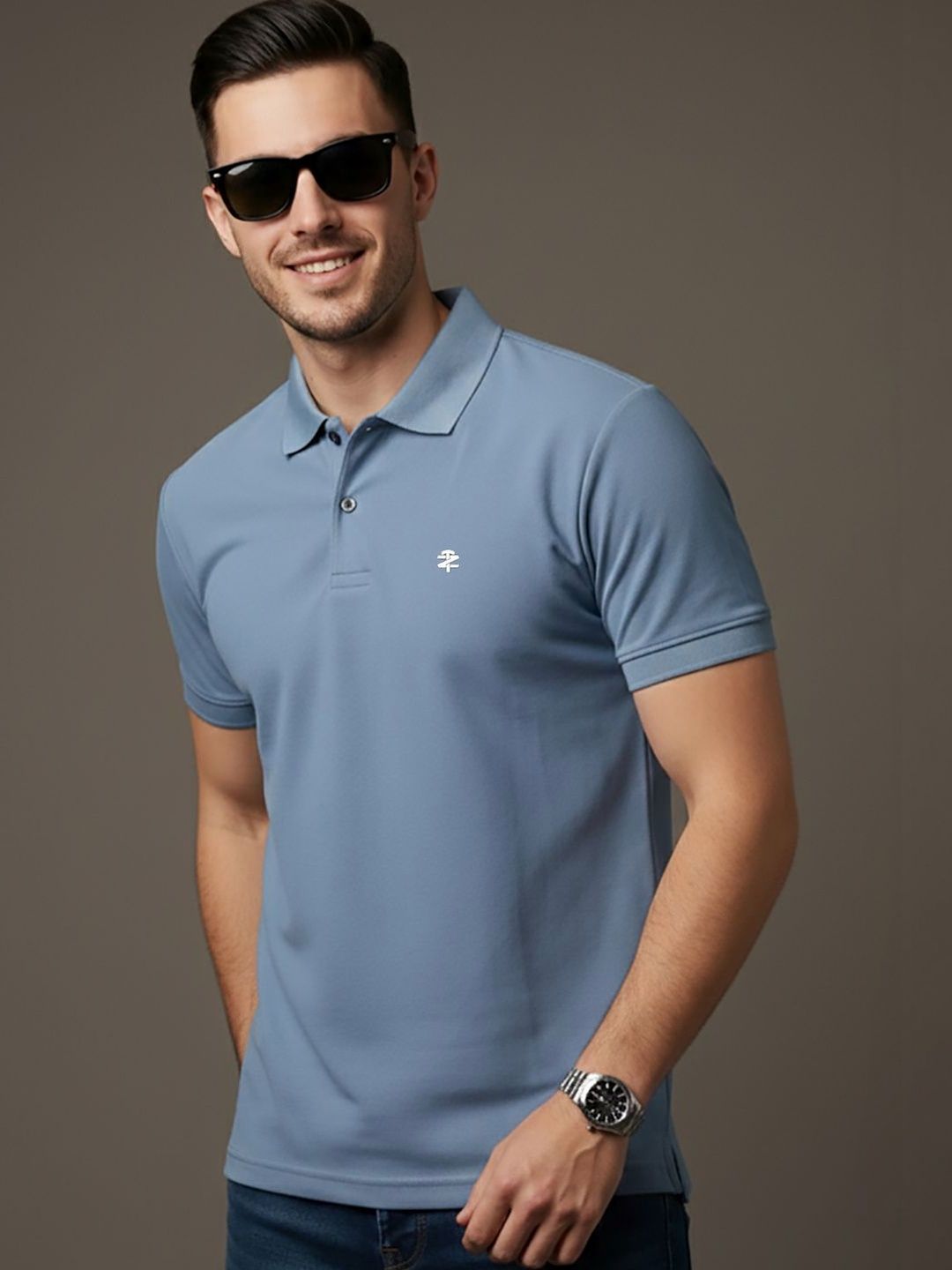 HERE&NOW Men Brand Logo Polo Collar T-shirt