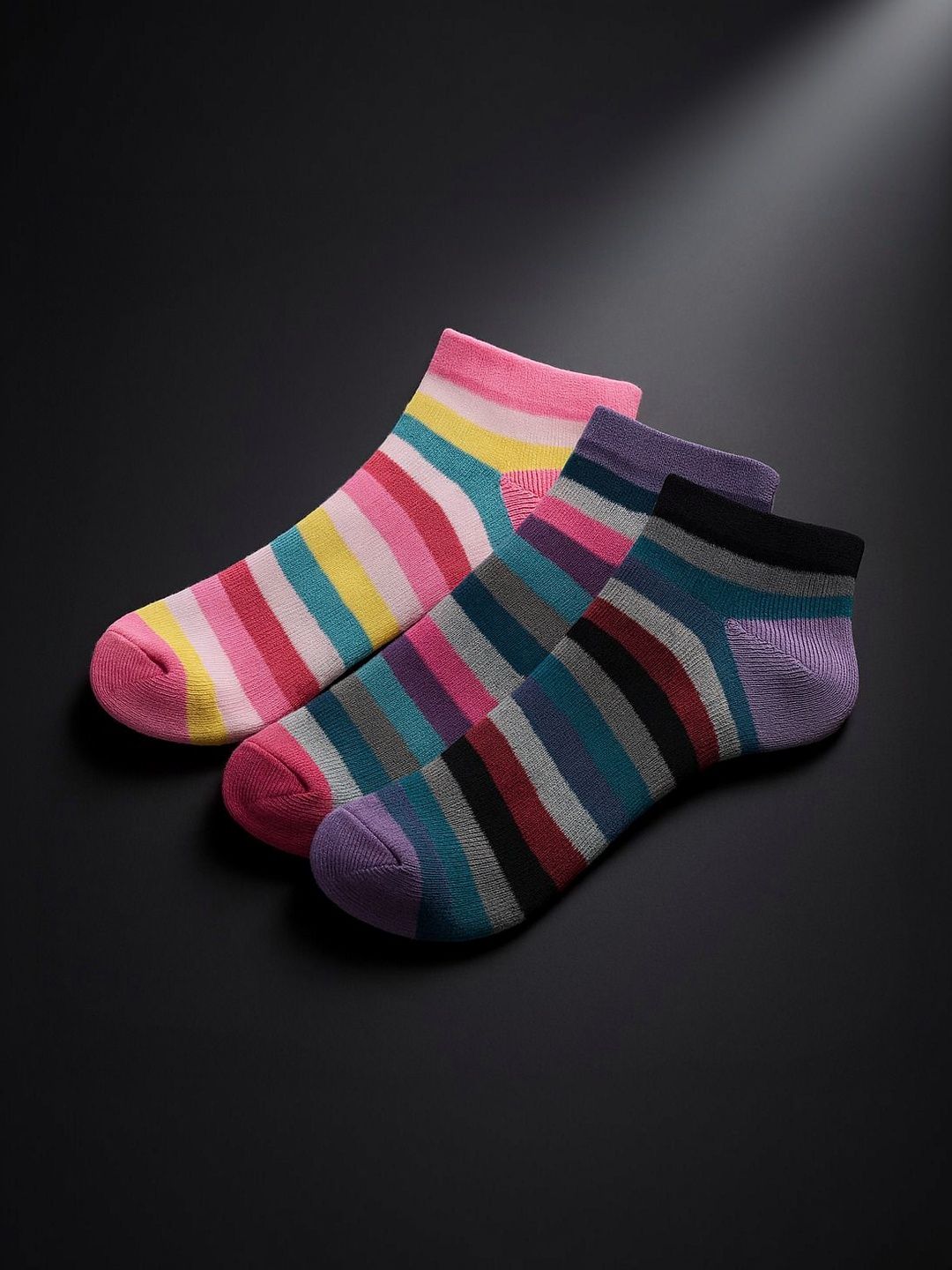Blacktank Men Pack of 3 Cotton Striped Ankle Length Socks
