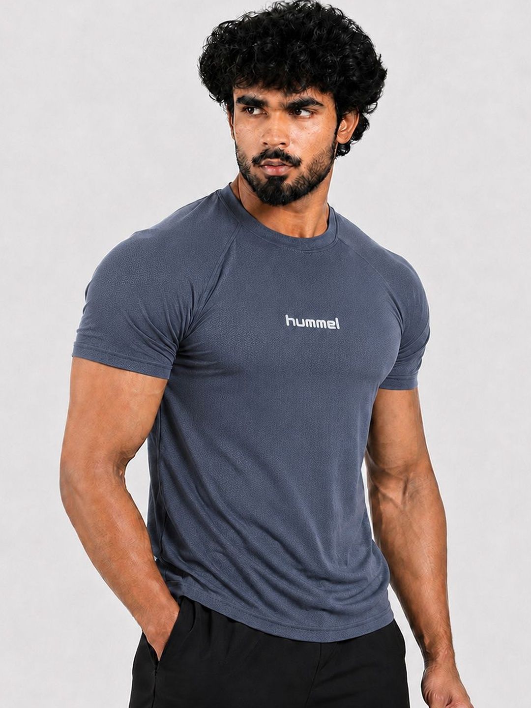 hummel Men Antimicrobial Brand Logo Printed Round Neck Compression T-shirt