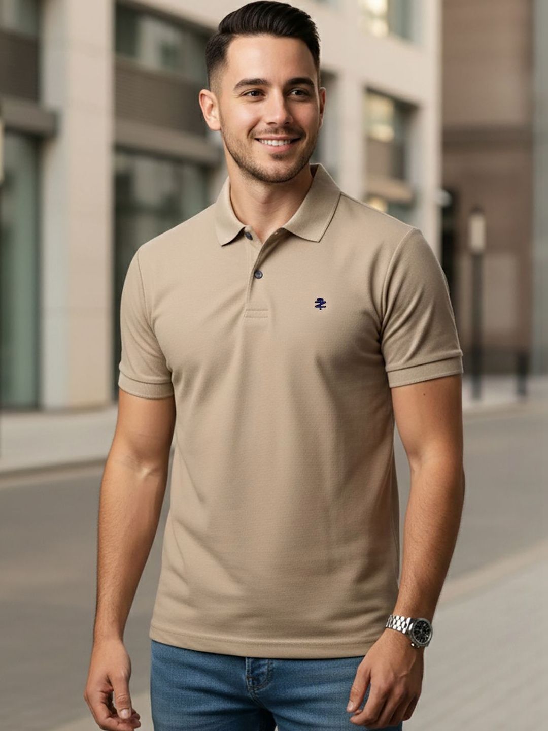 HERE&NOW Men Brand Logo Polo Collar T-shirt