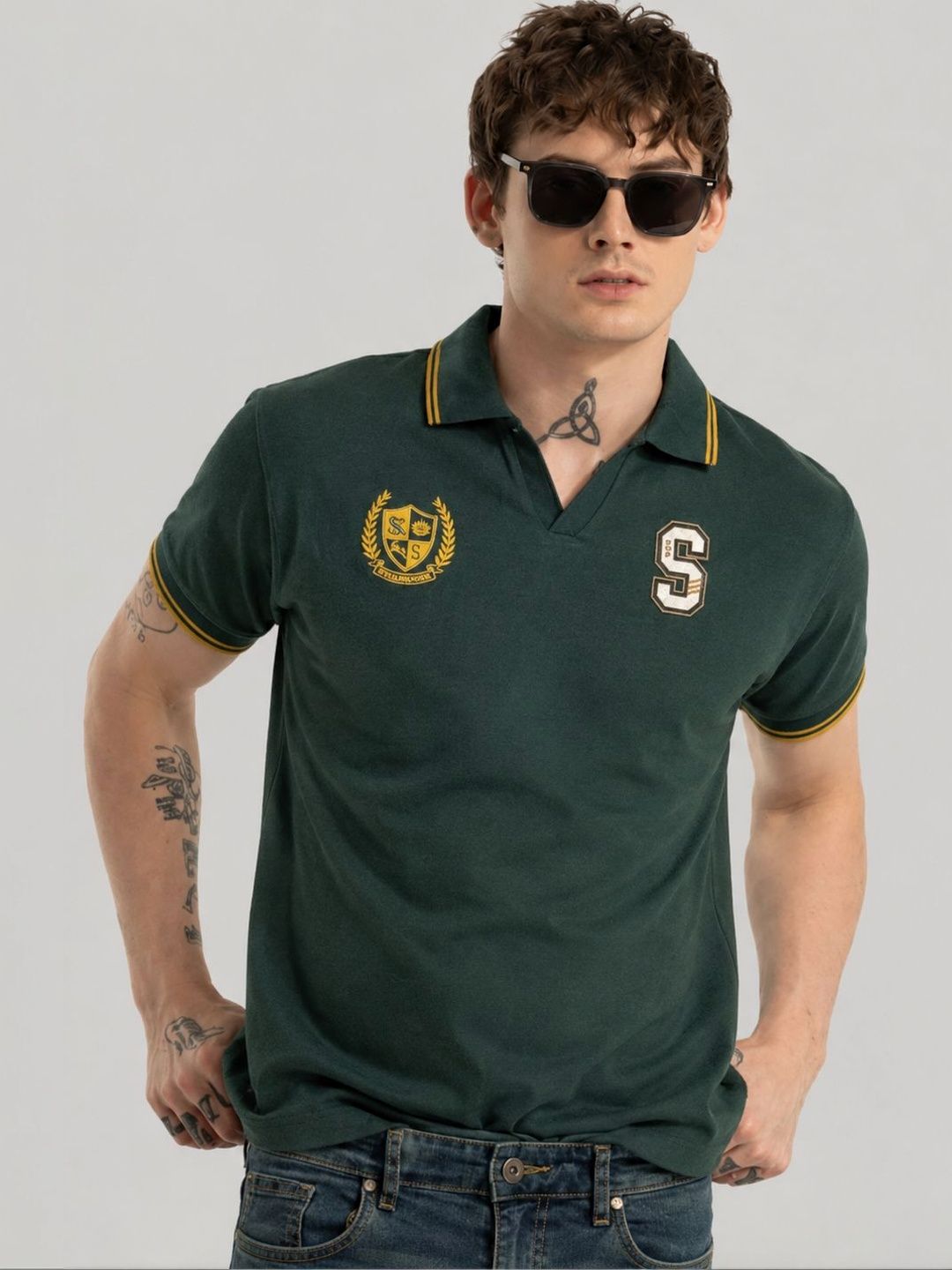 Utopium Men Brand Logo Polo Collar T-shirt