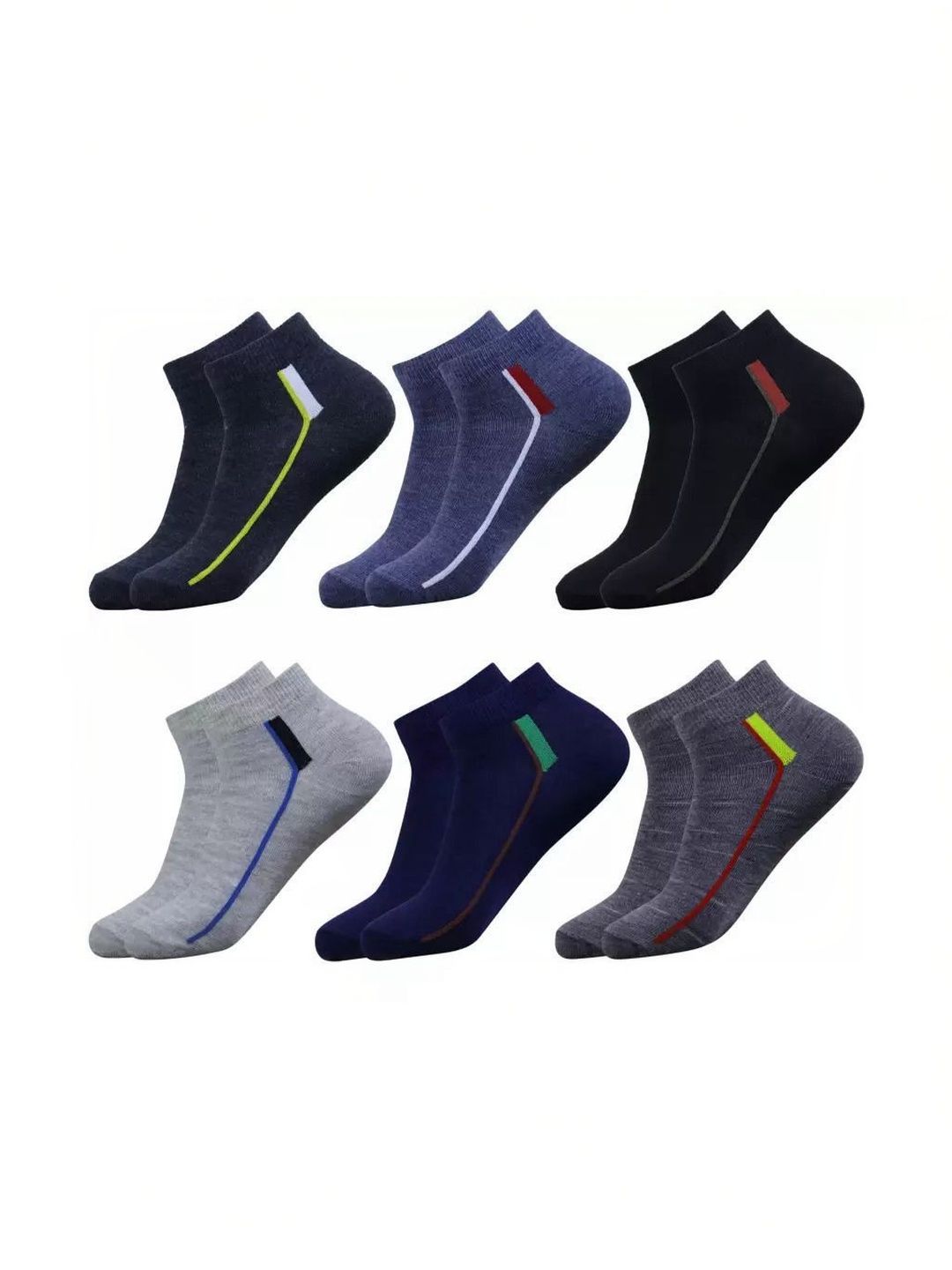 Blacktank Men Pack of 6 Cotton Colourblocked Ankle Length Socks