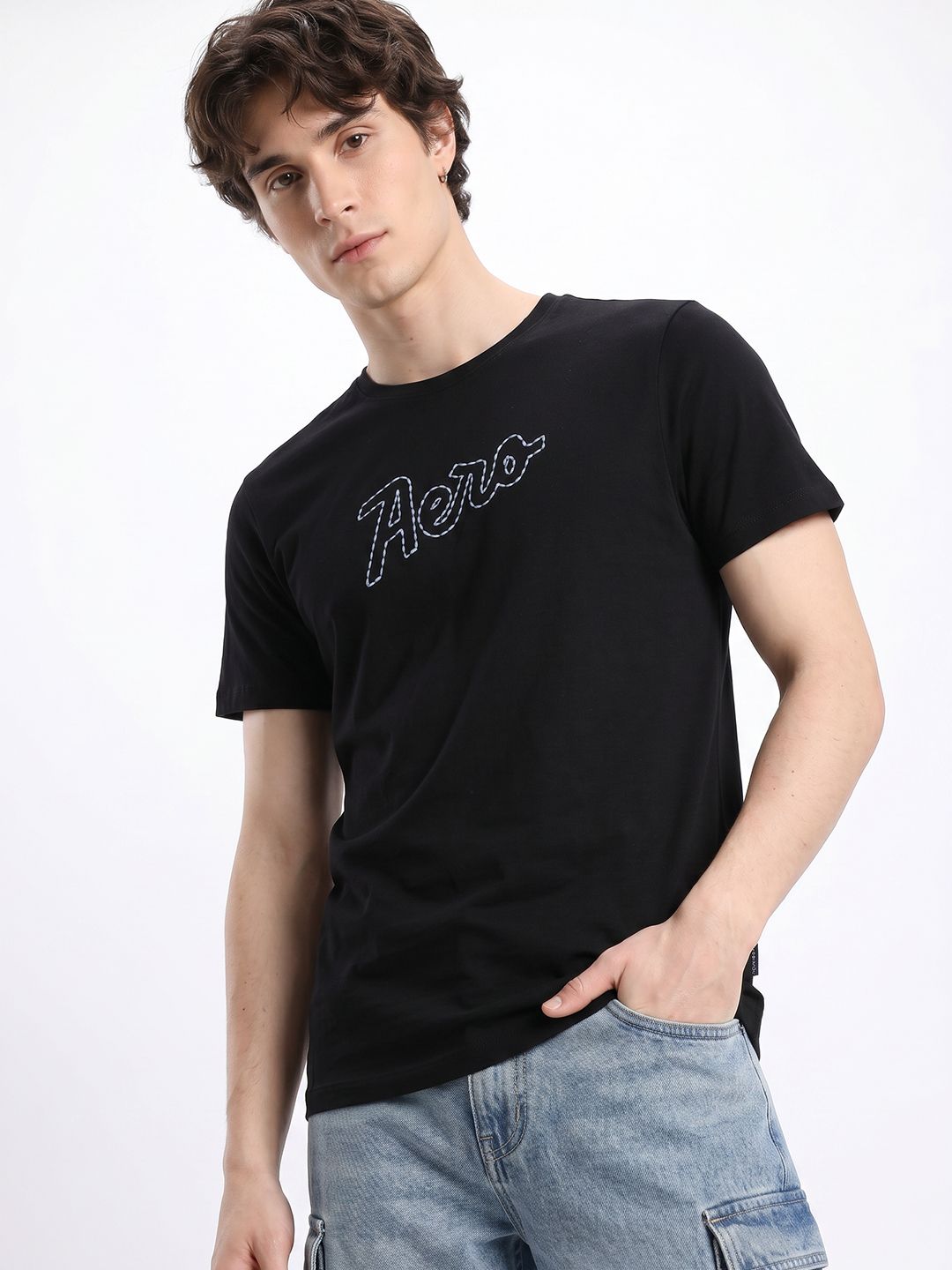 Aeropostale Brand Logo Embroidered Pure Cotton T-shirt