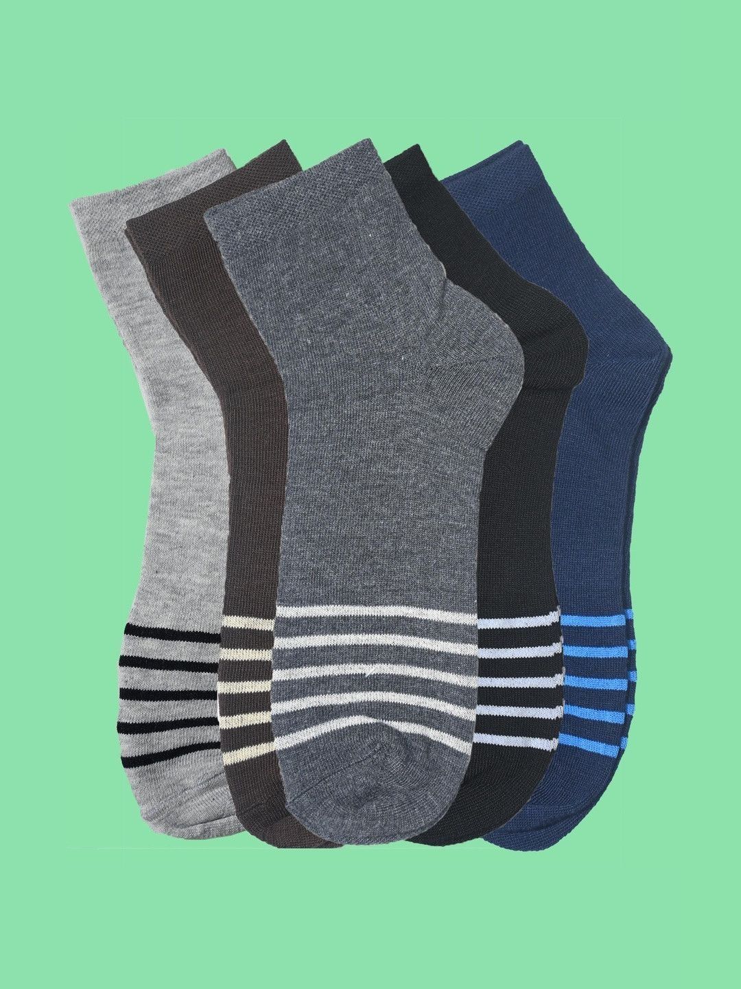 T.T. Men Pack of 5 Cotton Assorted Striped Above Ankle Socks