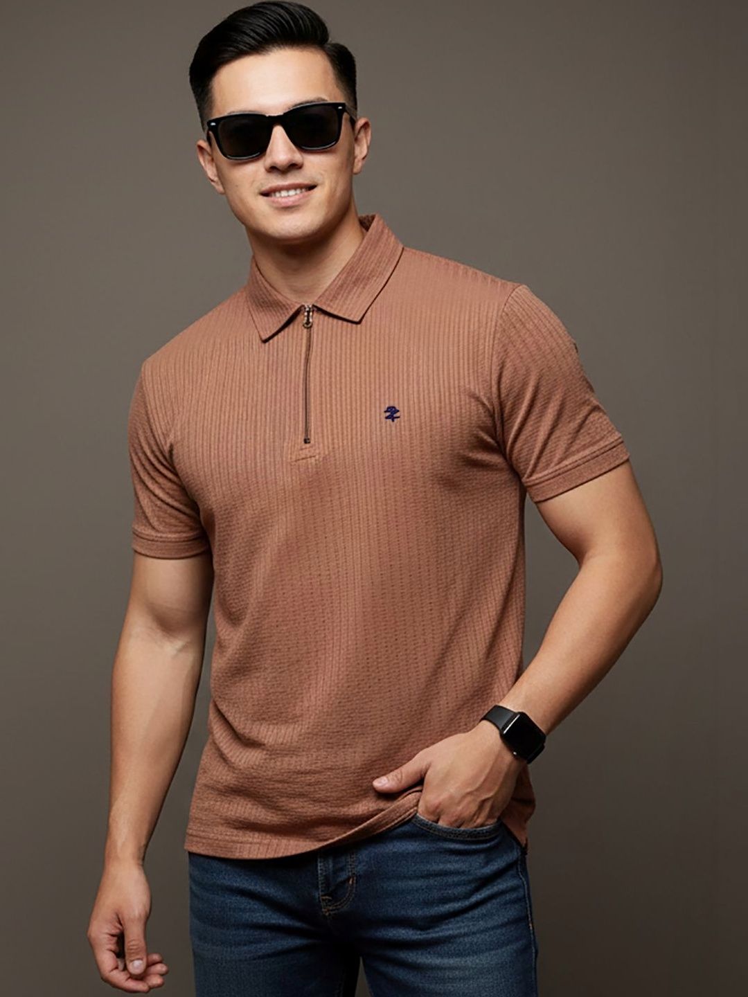 HERE&NOW Men Polo Collar T-shirt