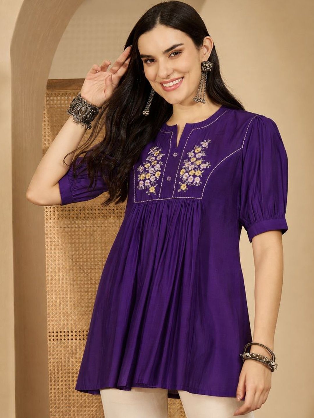 Sangria Floral Embroidered Thread Work Thread Work Empire Kurti