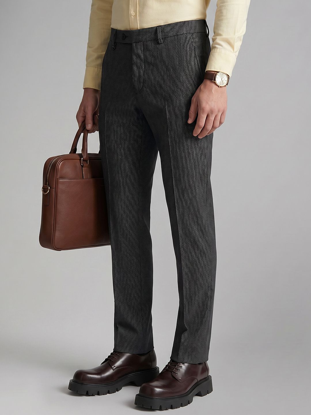 Van Heusen Van Heusen Men Self Design Slim Fit Formal Trousers