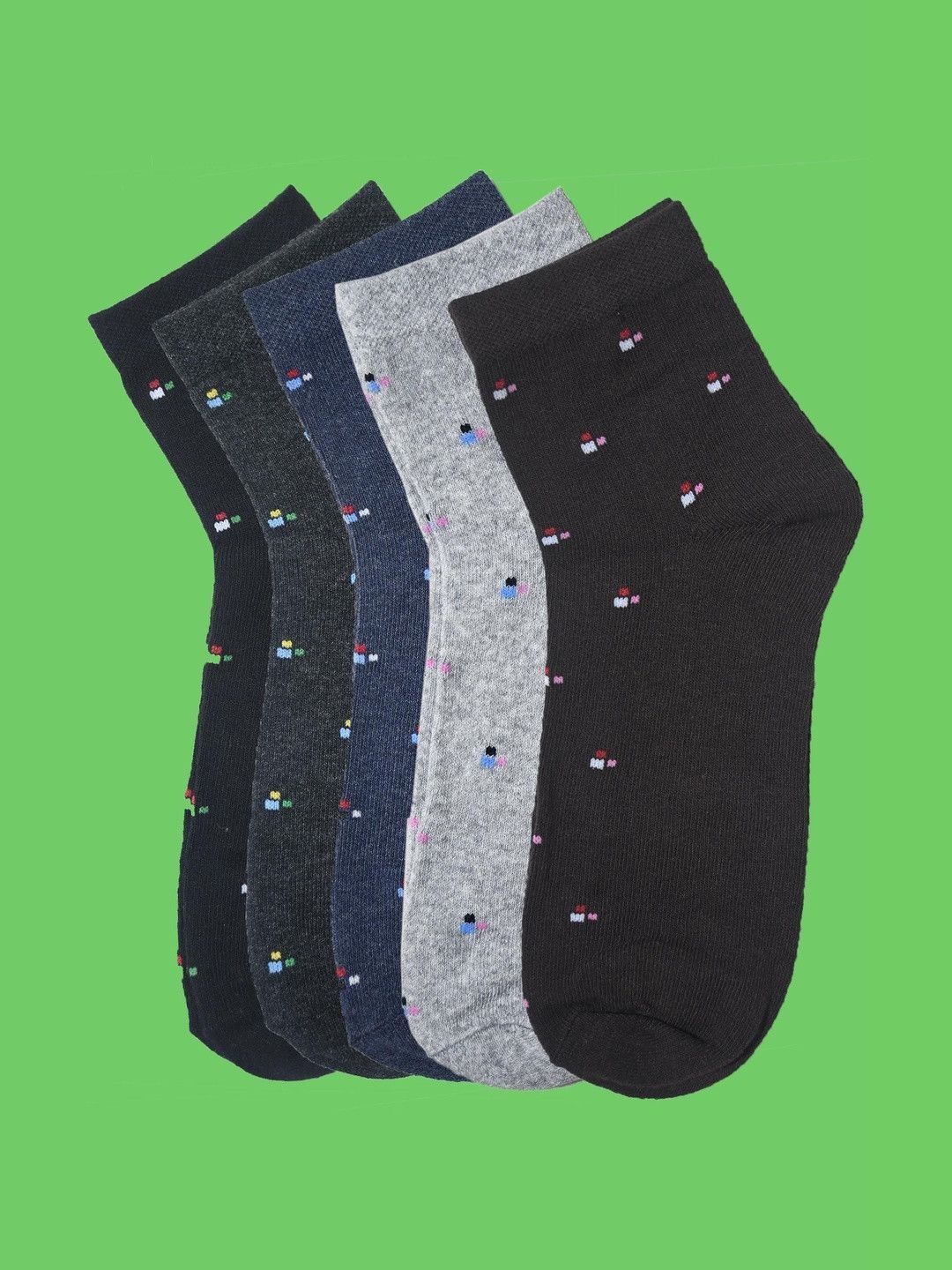 T.T. Men Pack of 5 Cotton Assorted Patterned Ankle Length Socks