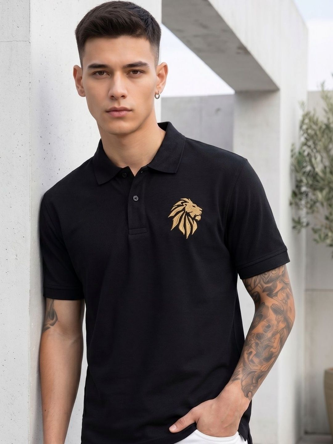 YONGE Men Printed Polo Collar T-shirt