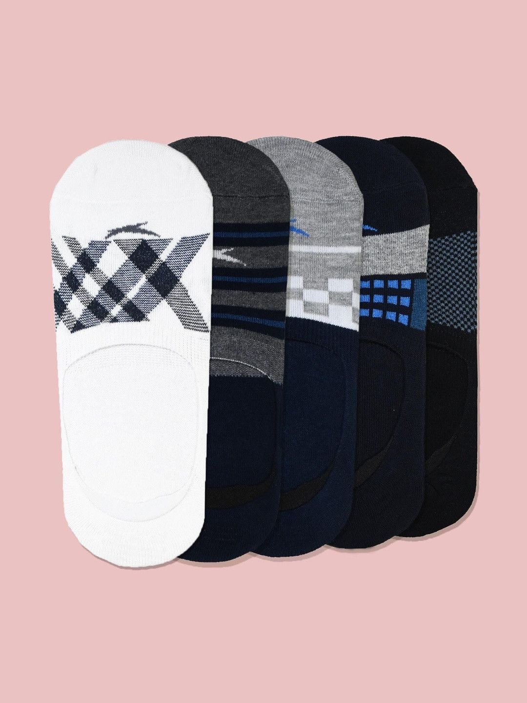HiFlyers Men Pack of 5 Cotton Assorted Patterned Shoe Liners Socks