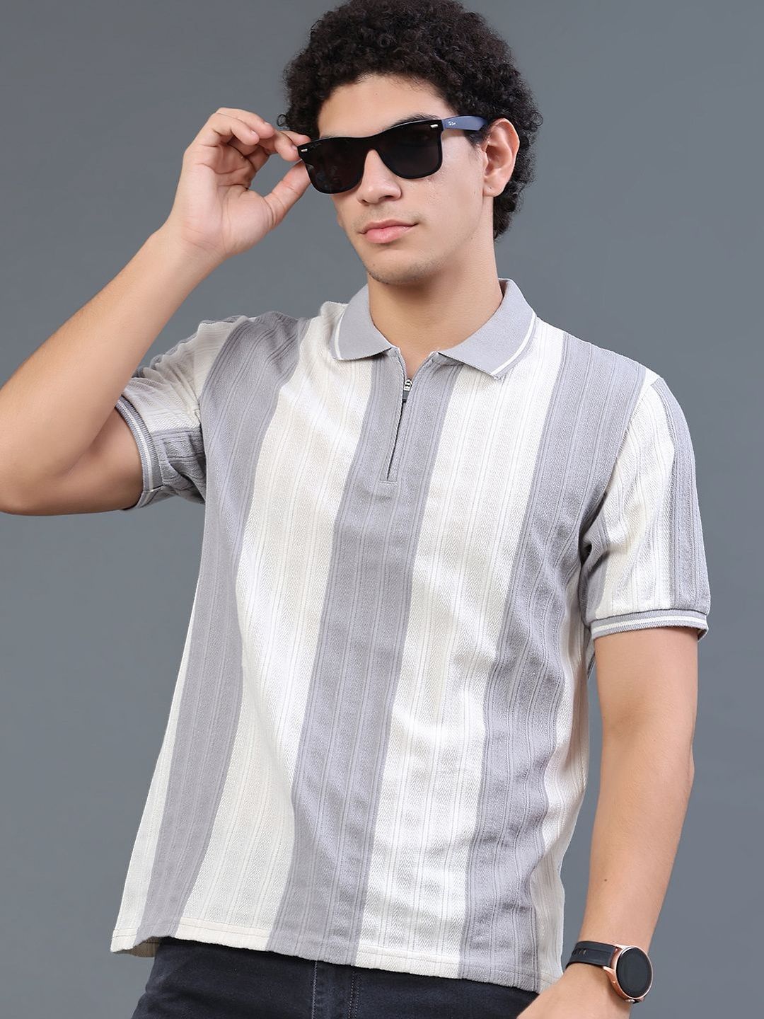 V-Mart Men Striped Polo Collar T-shirt