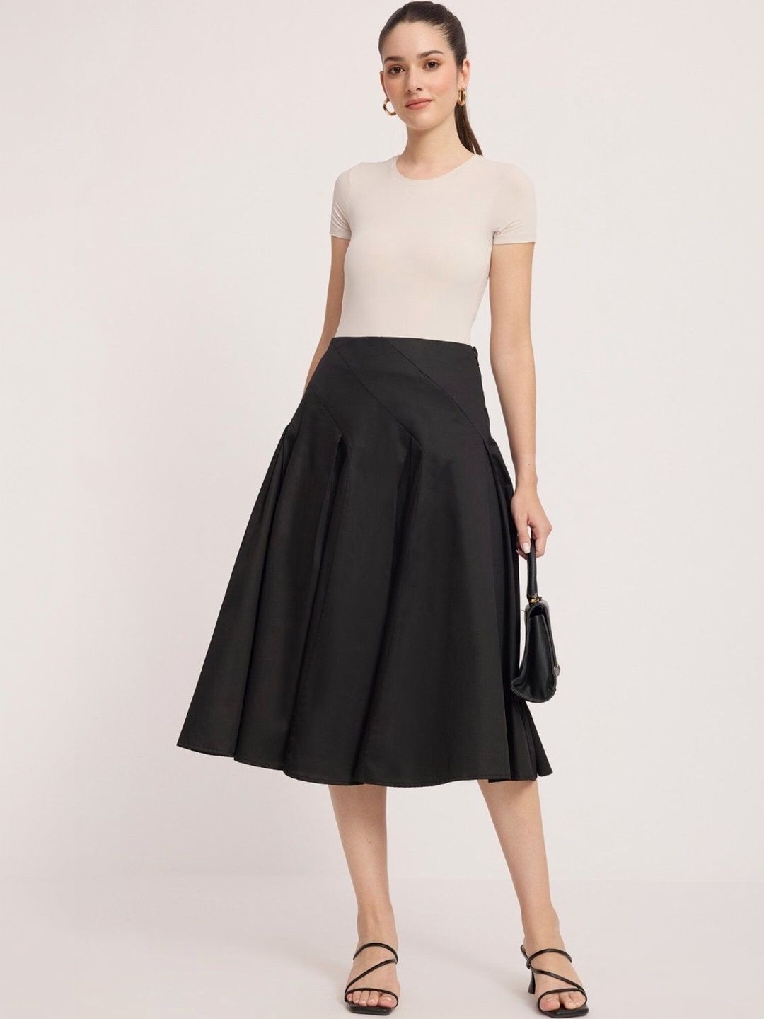 Women Cotton Midi Flared Skirt Virgio Women Cotton Accordion Pleated Midi Flared Skirt