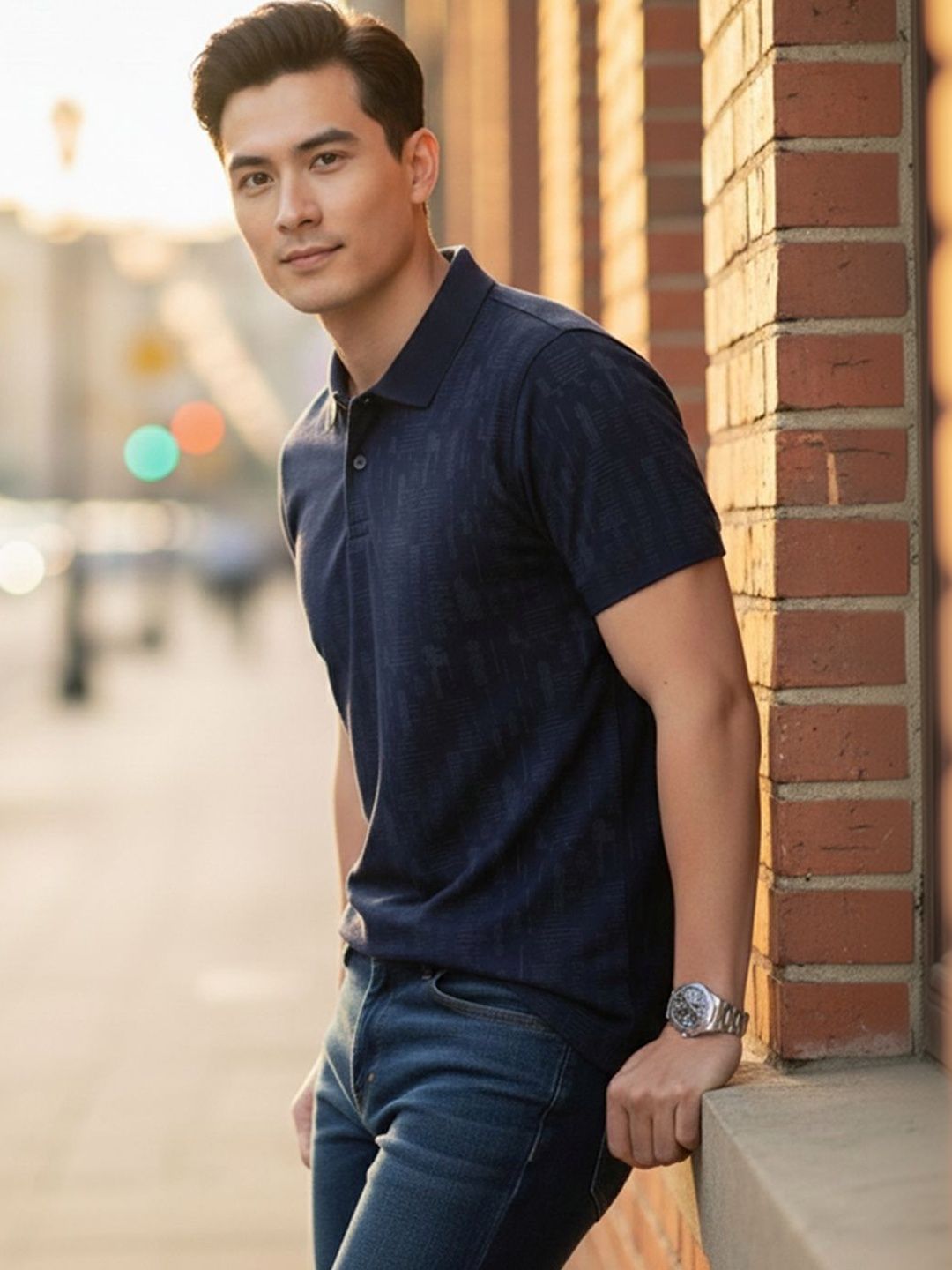 HERE&NOW Men Polo Collar T-shirt