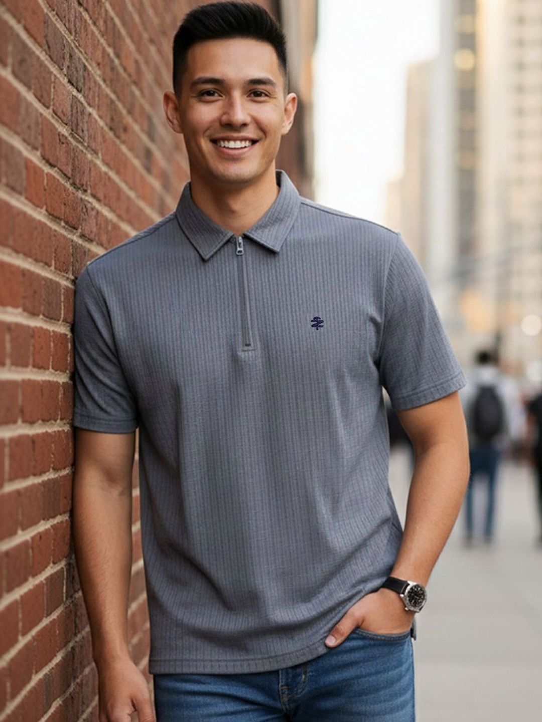 HERE&NOW Men Polo Collar T-shirt