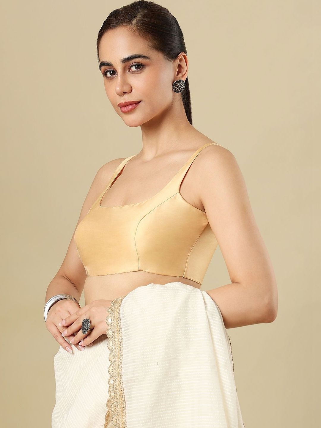 SALWAR STUDIO Silk Solid Sleeveless Saree Blouse