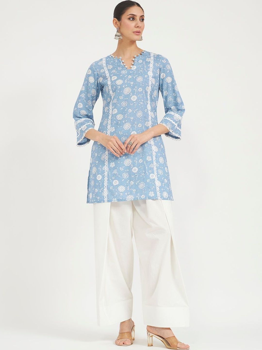 Women Printed Kurta with Trousers FIORRA Women Floral Printed Regular Pure Cotton Kurta with Trousers