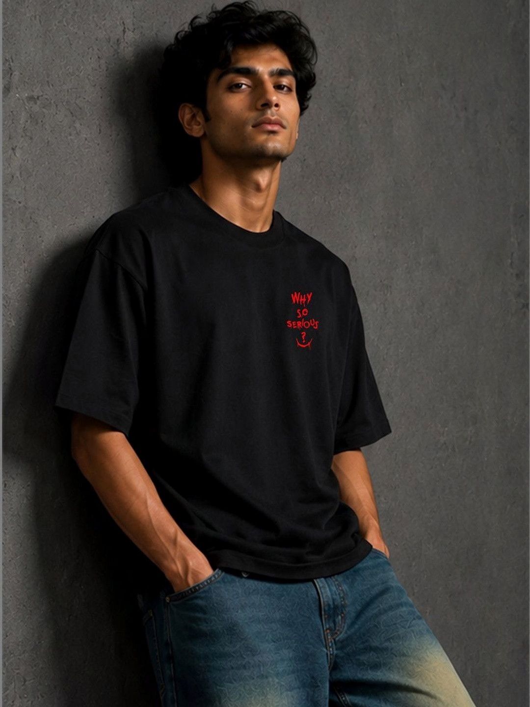 BEOVER Black Joker Typography Oversized T-shirt