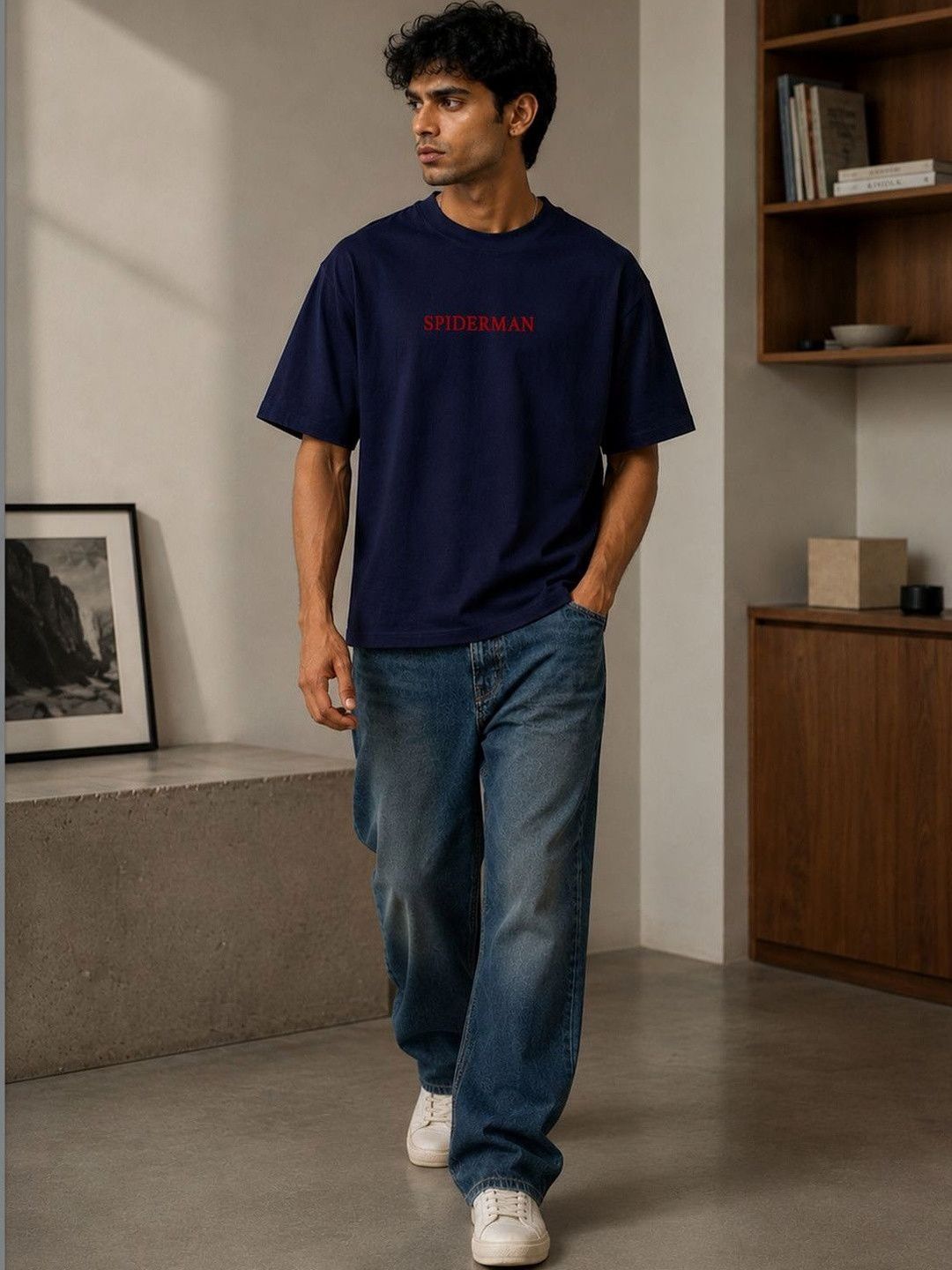 BEOVER Navy Blue Spider-man Regular Fit T-shirt