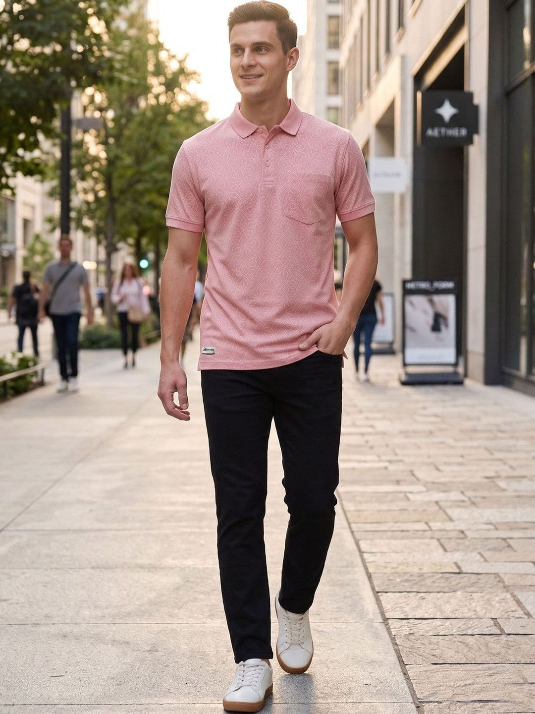 Mast & Harbour Men Printed Polo Collar Pockets T-shirt
