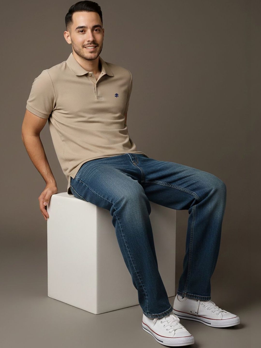 HERE&NOW Men Brand Logo Polo Collar T-shirt