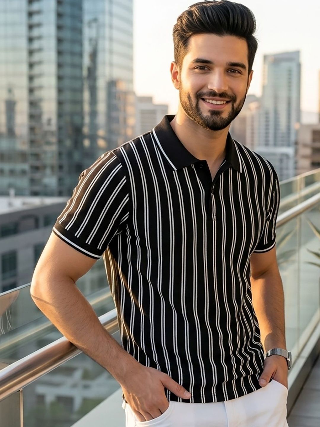 Mast & Harbour Men Striped Polo Collar T-shirt