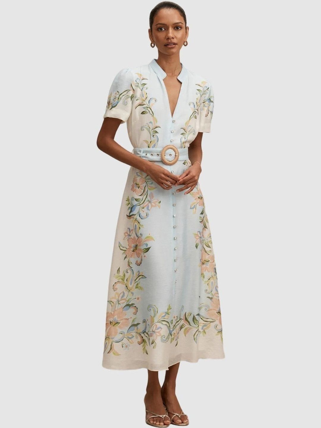 myntra a line dress Buy Sangria Indie Floral Mandarin Collar Ethnic Midi A-Line Dress - Ethnic Dresses for Women 32076353