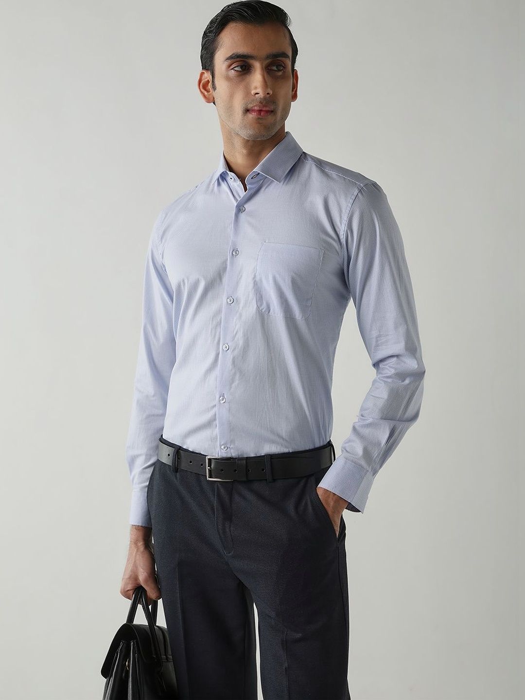 Reid & Taylor Men Slim Fit Micro Checks Formal Shirt