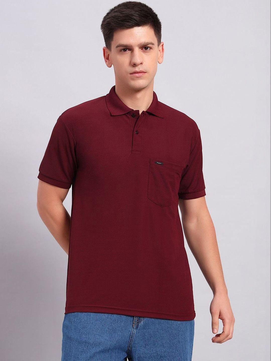 Resilience Maroon Polo Collar Regular Fit T-shirt