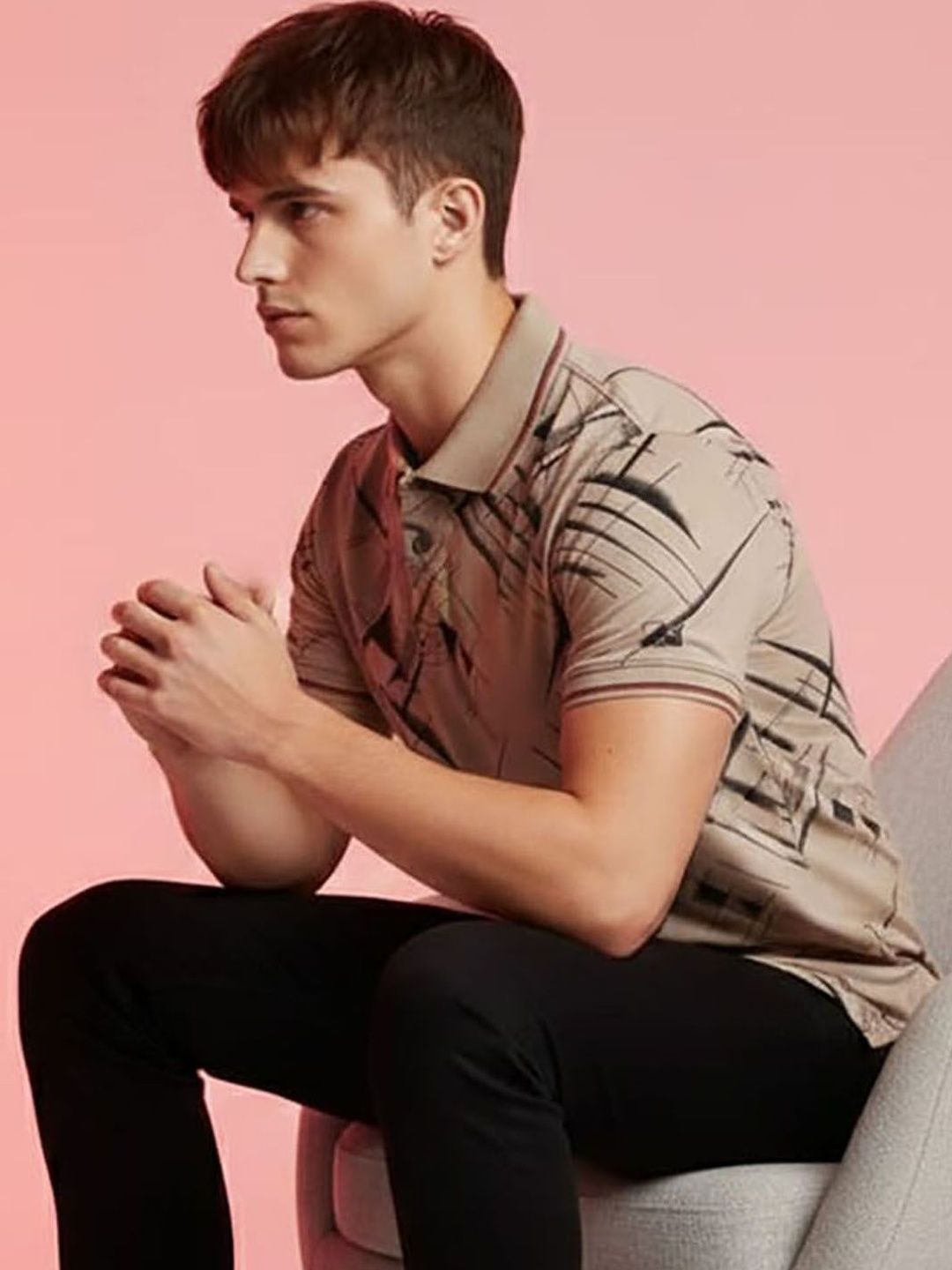 HERE&NOW Men Printed Polo Collar T-shirt