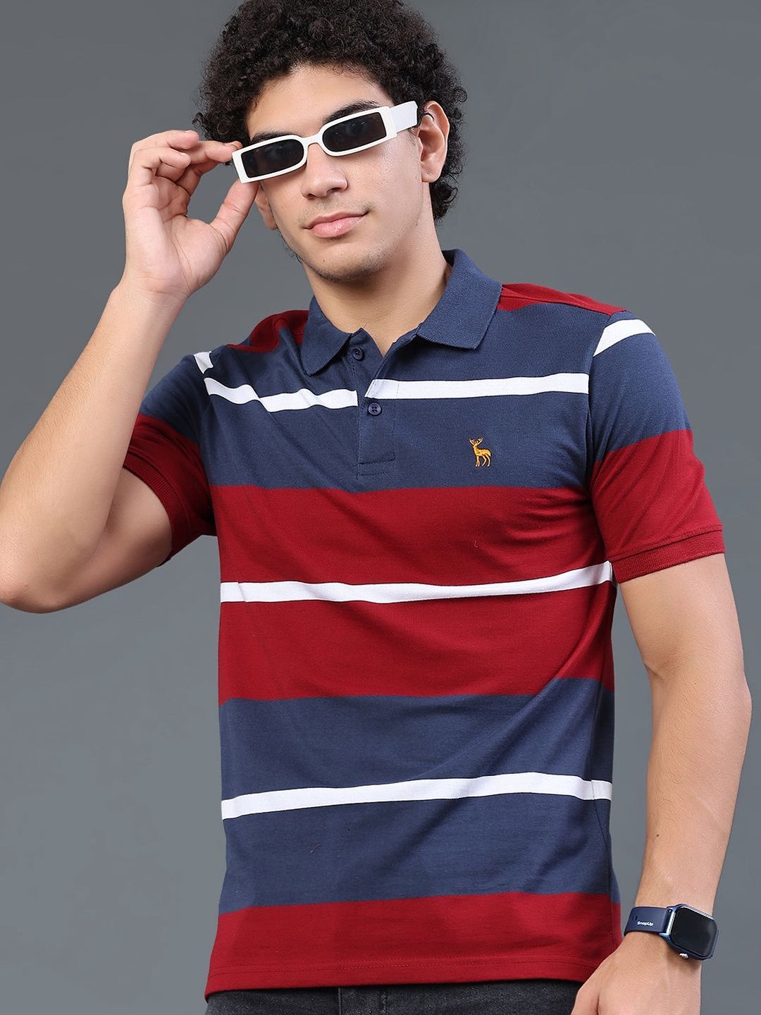 LIMEROAD Men Striped Polo Collar T-shirt