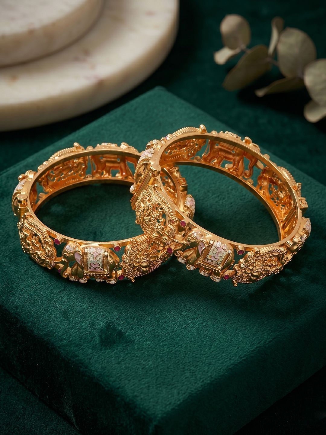YouBella Set Of 2 Gold-Plated Stone Studded Enamelled Bangles
