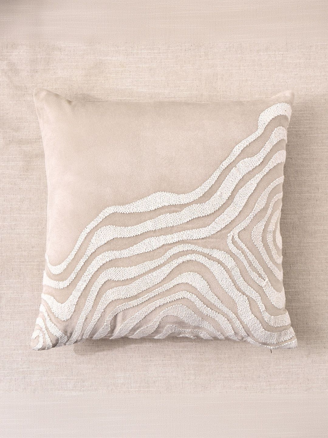 Home Centre Off White Abstract Velvet Square Cushion Covers