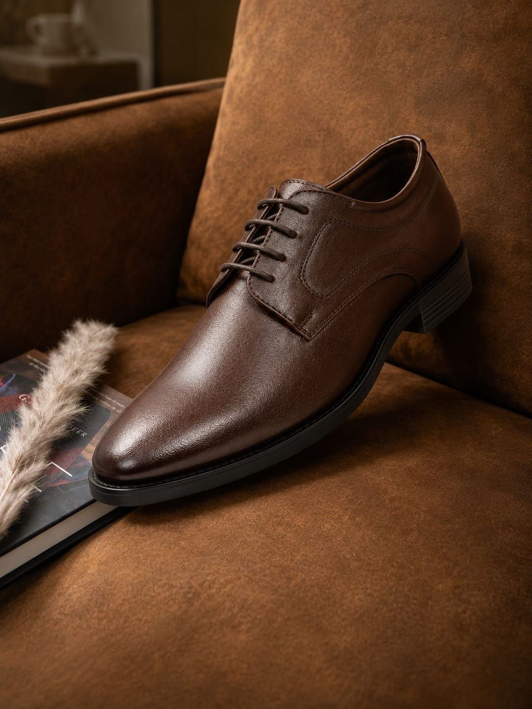 House of Pataudi Men Textured Round Toe Lace-Ups Derbys Formal Shoes