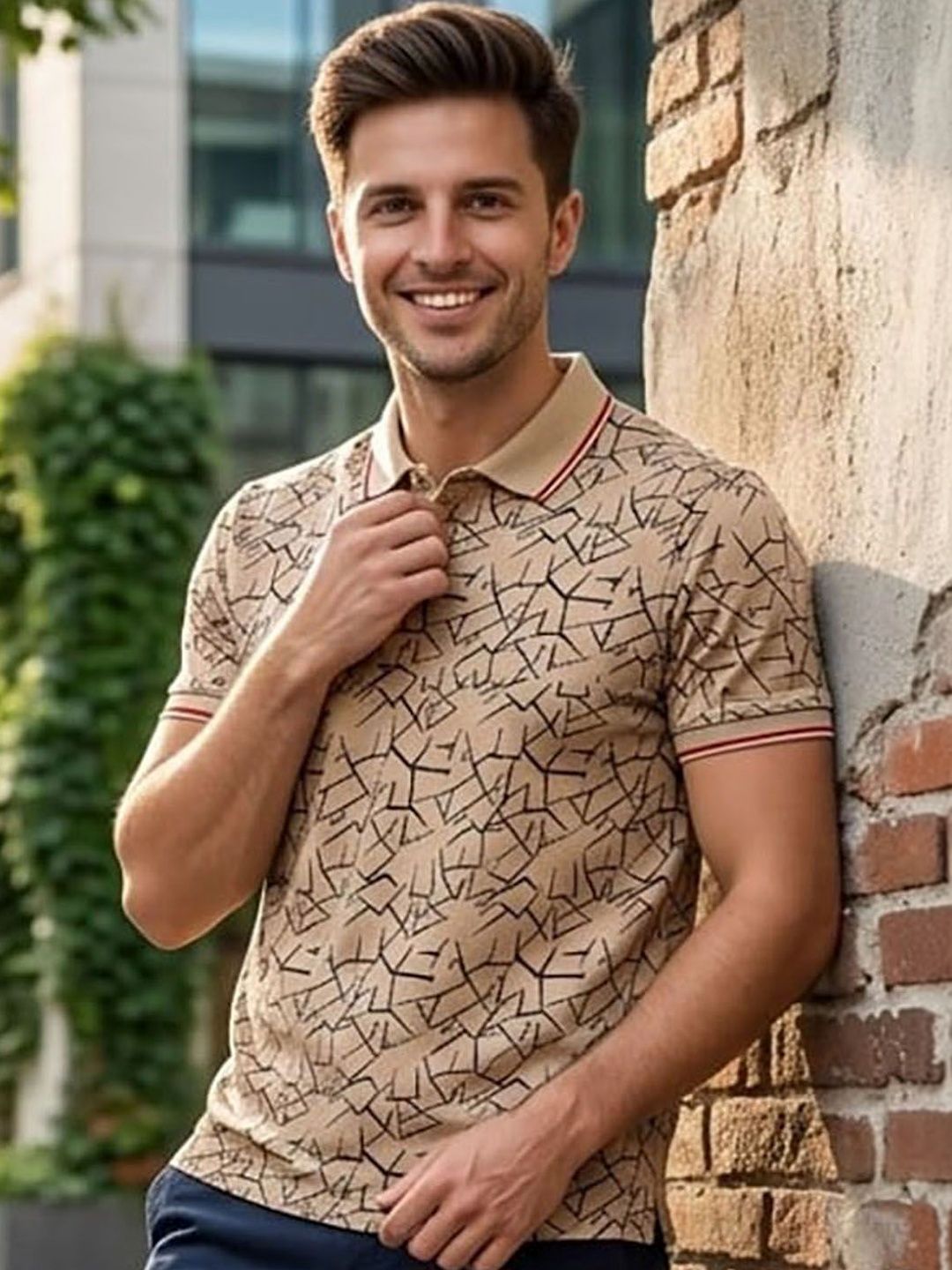 HERE&NOW Men Printed Polo Collar T-shirt
