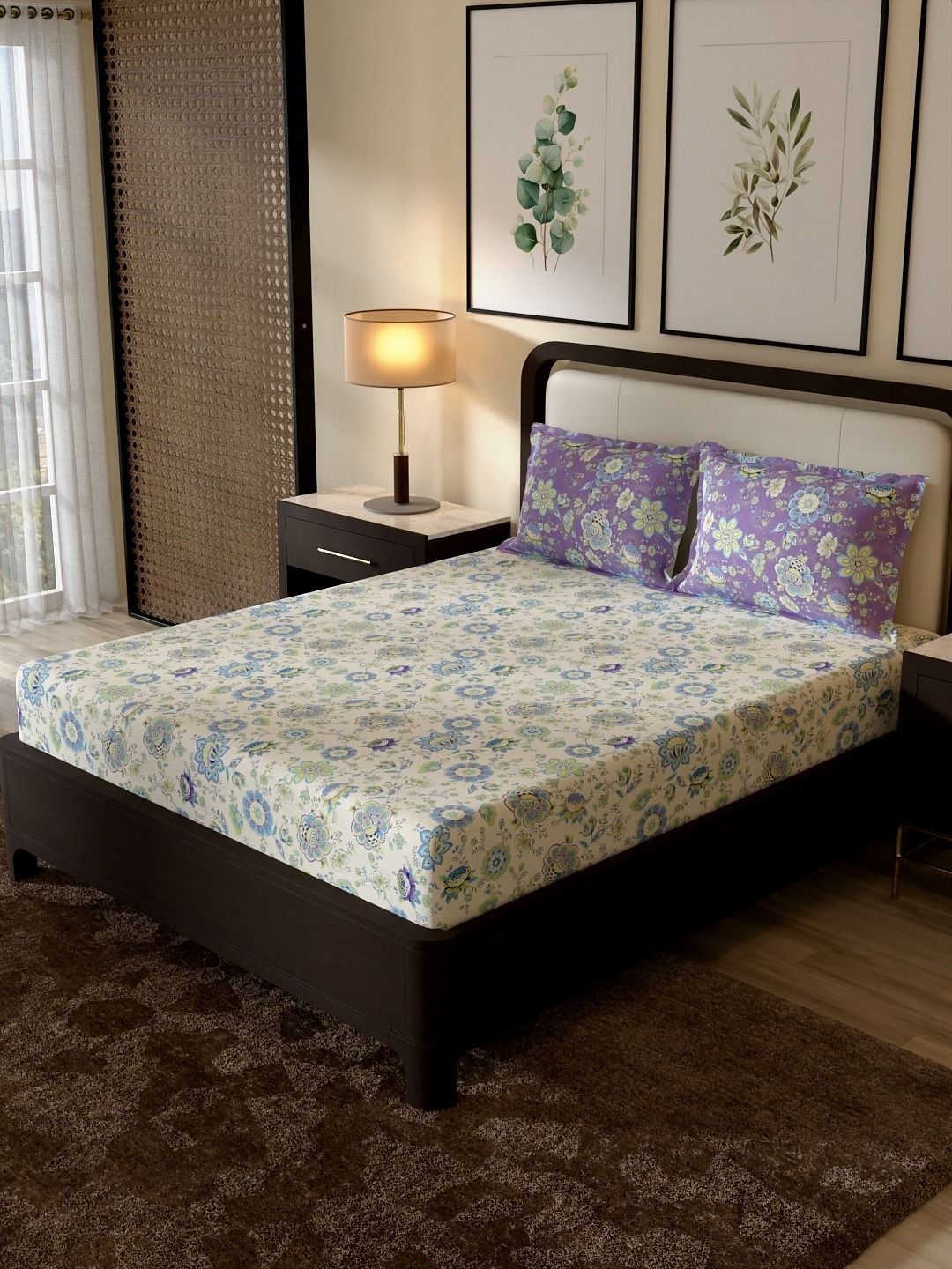 Portico New York Signature Portico New York Signature Cream-Coloured Floral 180 TC Bedsheet with 2 Pillow Covers