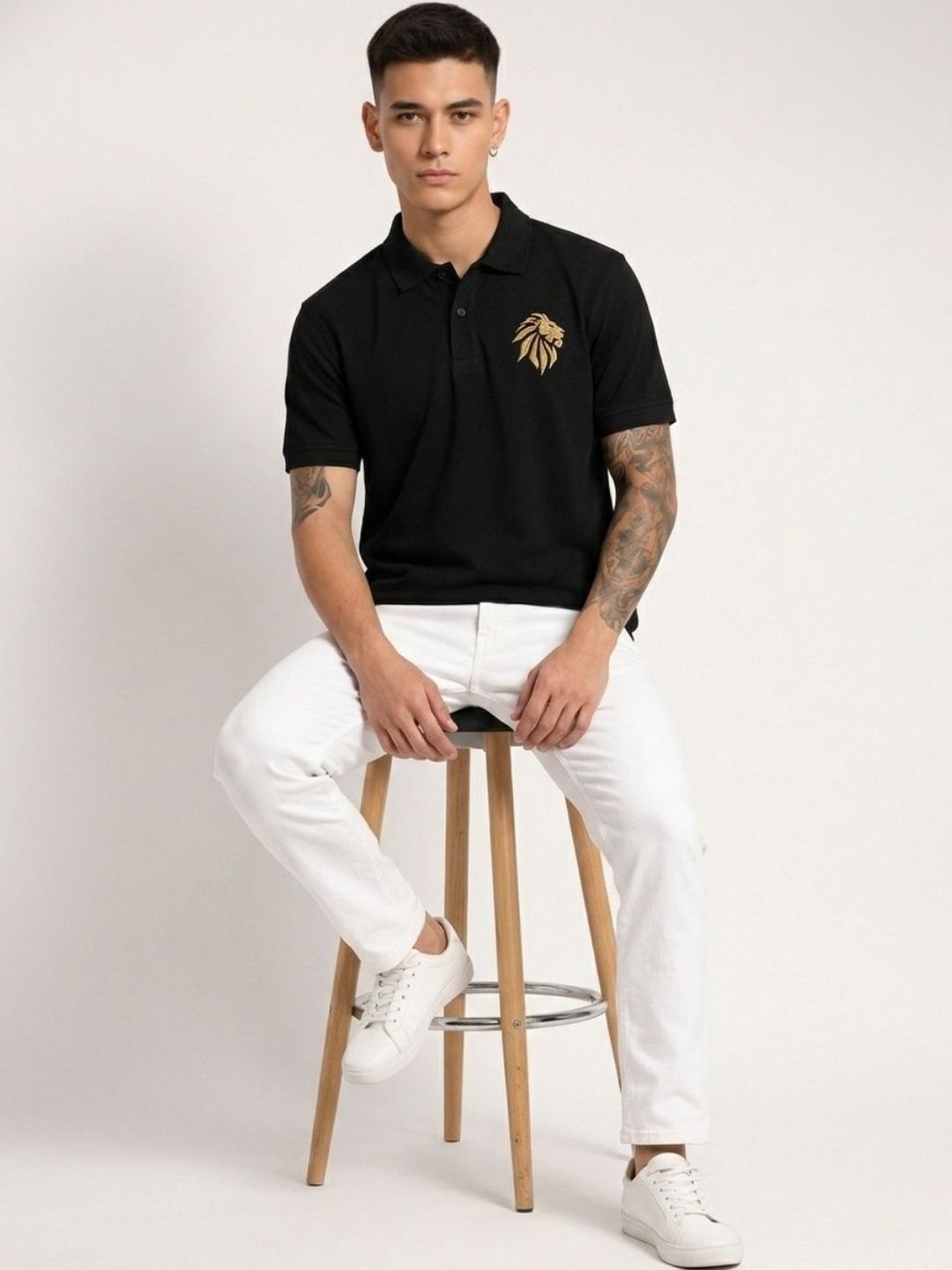 YONGE Men Printed Polo Collar T-shirt