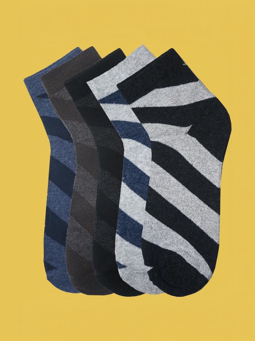 T.T. Men Pack of 5 Cotton Assorted Striped Above Ankle Socks