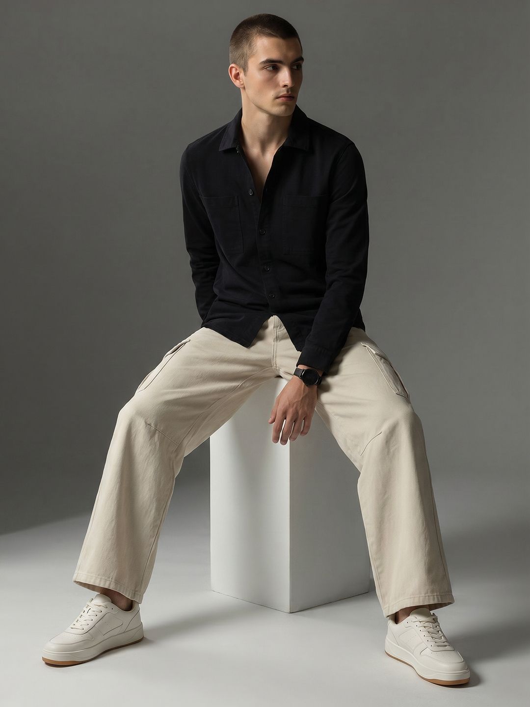 FCUK Spread Collar Pure Cotton Casual Shirt