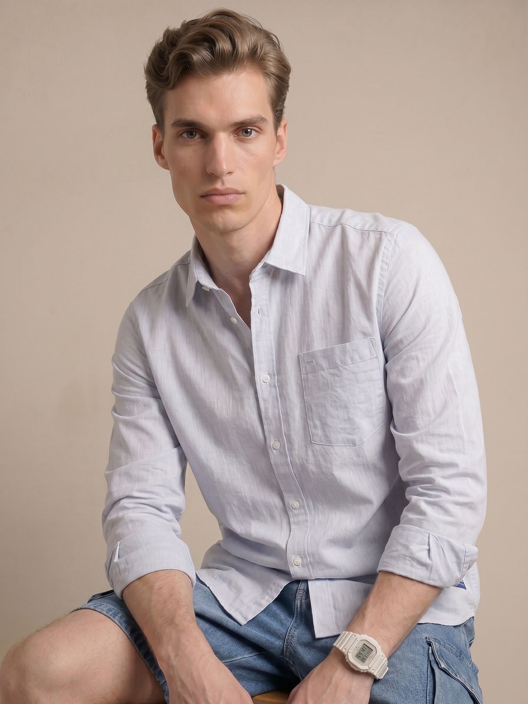 Nautica Spread Collar Pure Cotton Casual Shirt