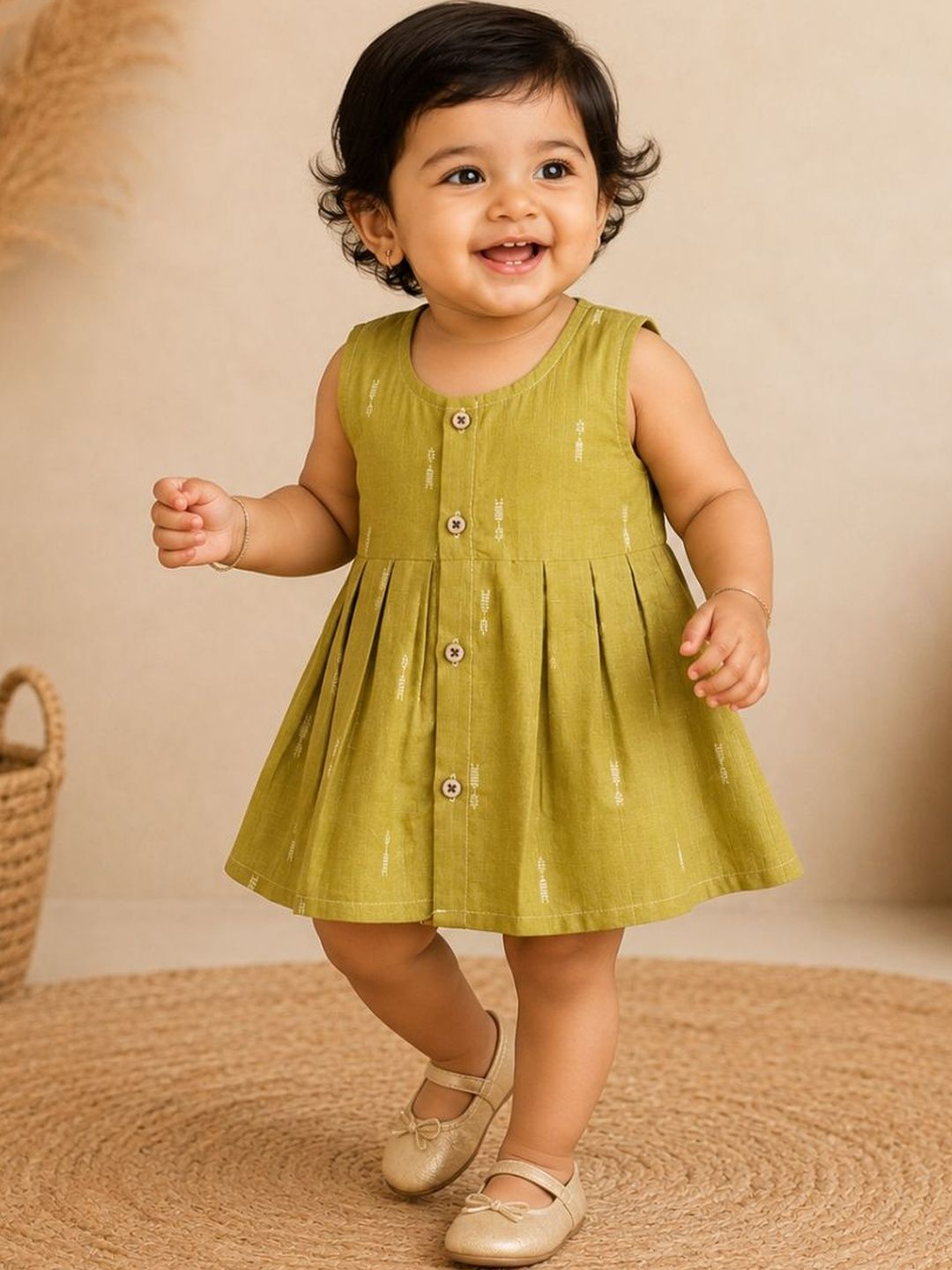 BOONBABIES Infant Girls Printed Round Neck Ethnic Dresses