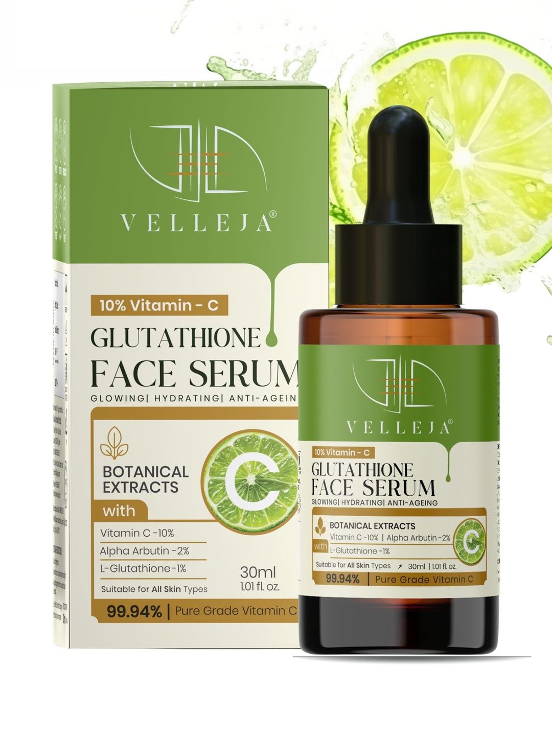 Buy Velleja 10% Vitamin C Face Serum with Glutathione & Alpha Arbutin for Dark Spot - Serum for Unisex 42542342