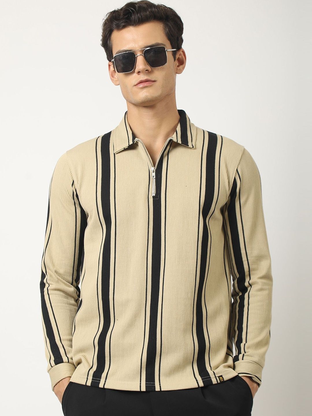 Maniac Striped Polo Collar Cotton T-shirt