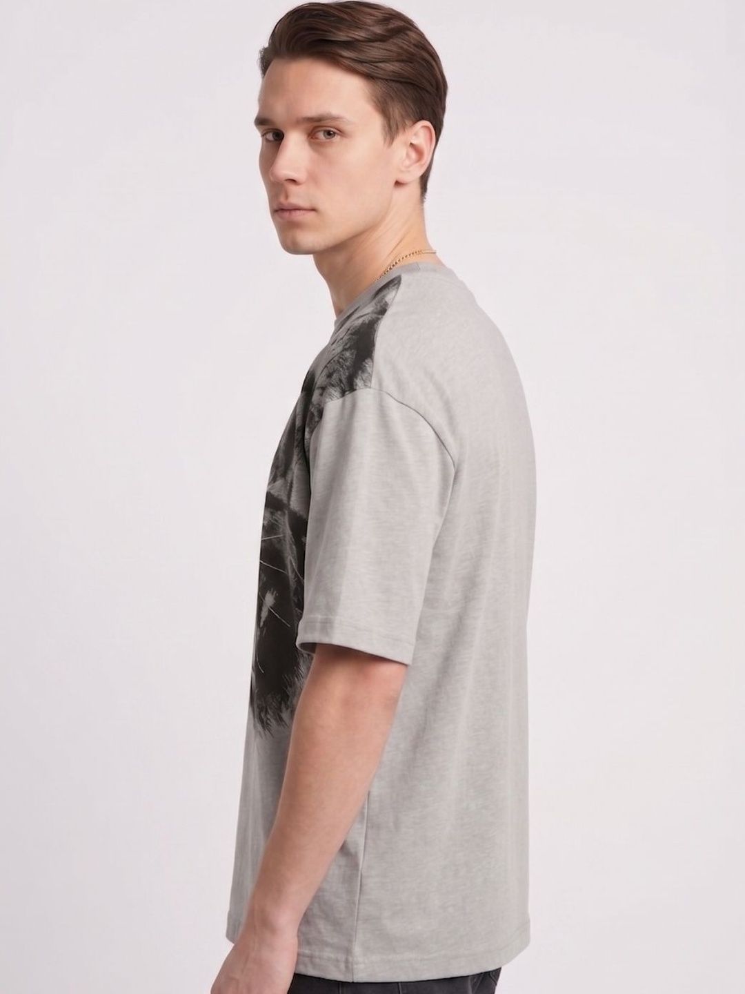YONGE Men Printed Drop-Shoulder Sleeves T-shirt