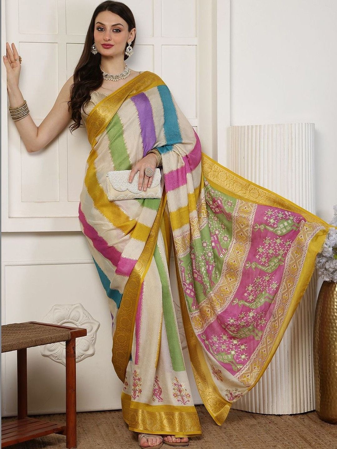HARIKS Striped Zari Designer Saree