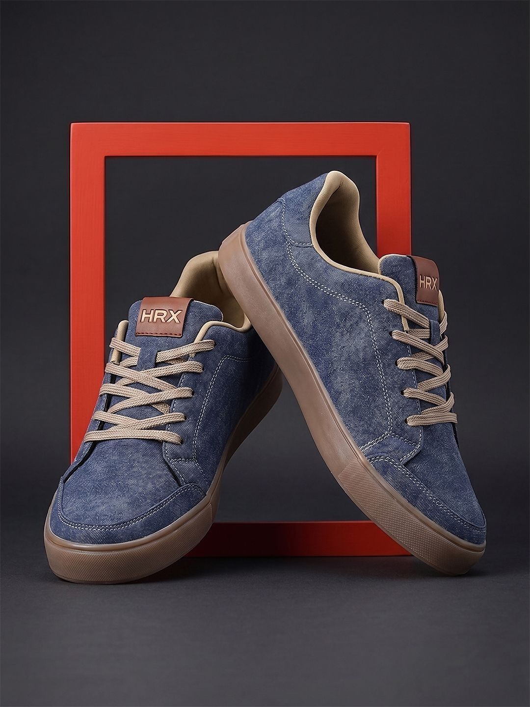 HRX by Hrithik Roshan Men Blue Textured Denim Regular Sneakers