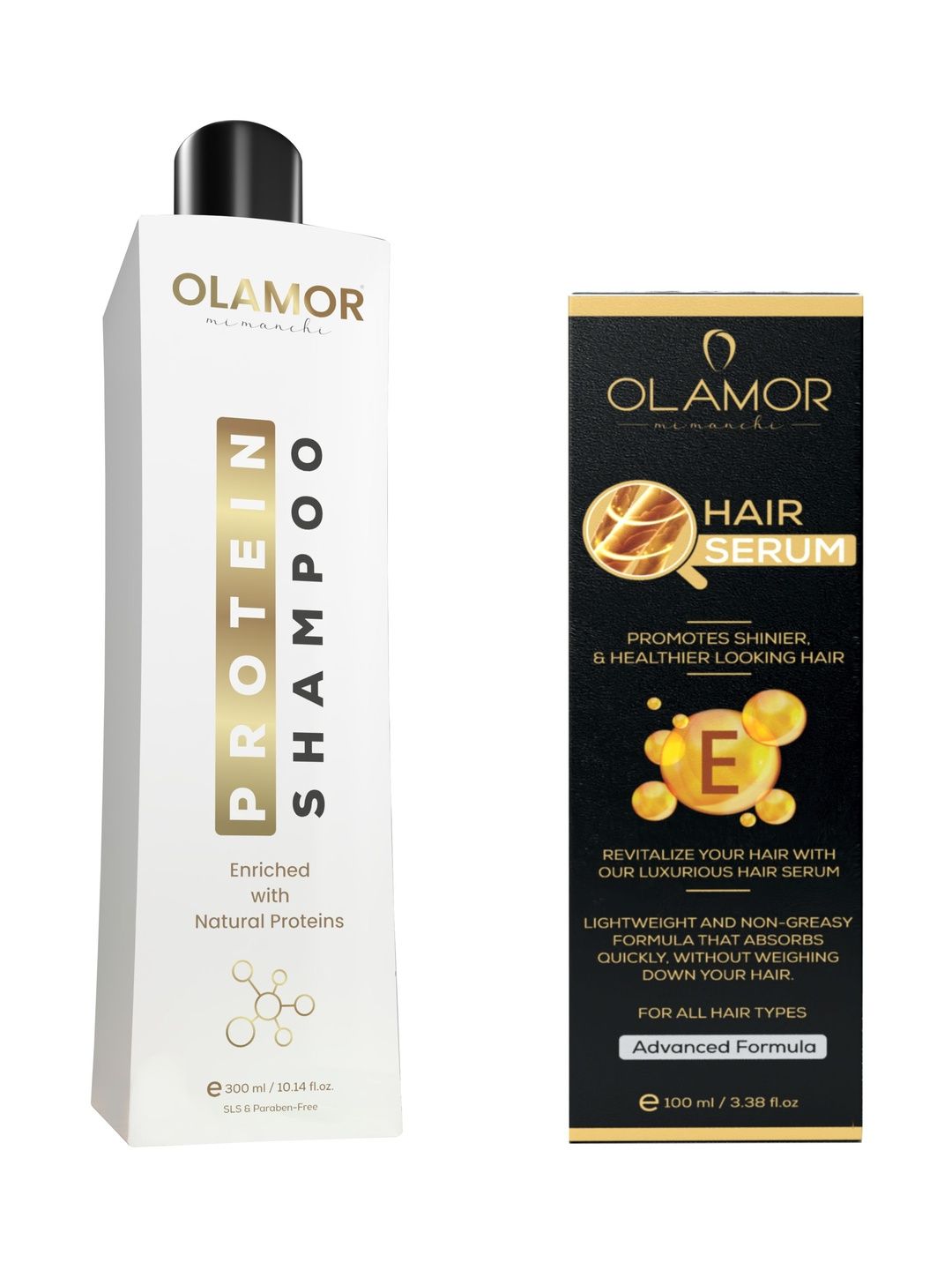 OLAMOR Set Of 2 Protein Shampoo - 300 ml & Hair E Serum - 100 ml