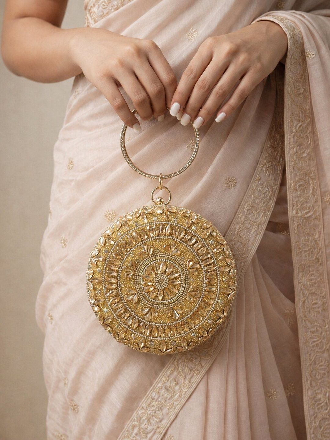 DressBerry Textured Embellished Box Clutch
